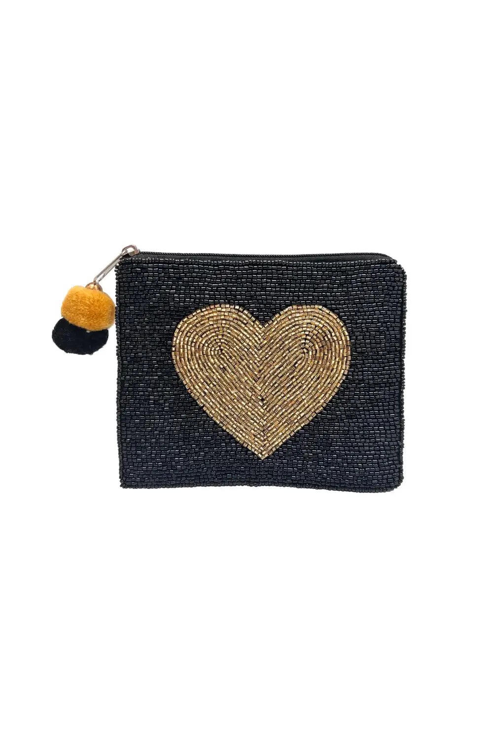 BLACK HEART BEADED COIN PURSE