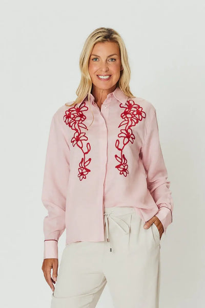 CHLOE SHIRT PINK & RED EMBROIDERY