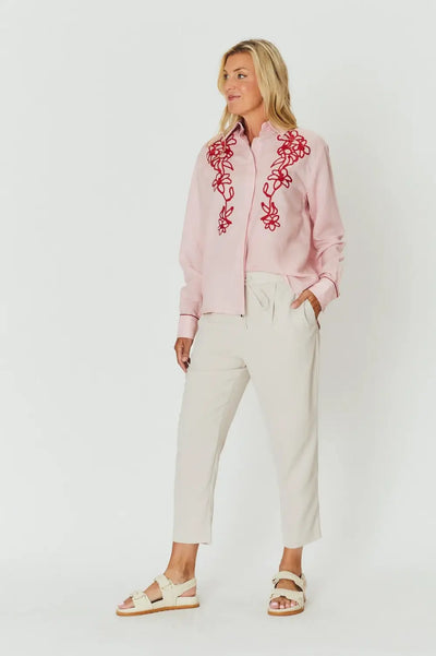 CHLOE SHIRT PINK & RED EMBROIDERY