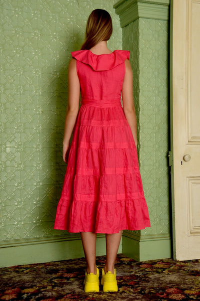 COLLAR SCHEME MIDI DRESS RASPBERRY