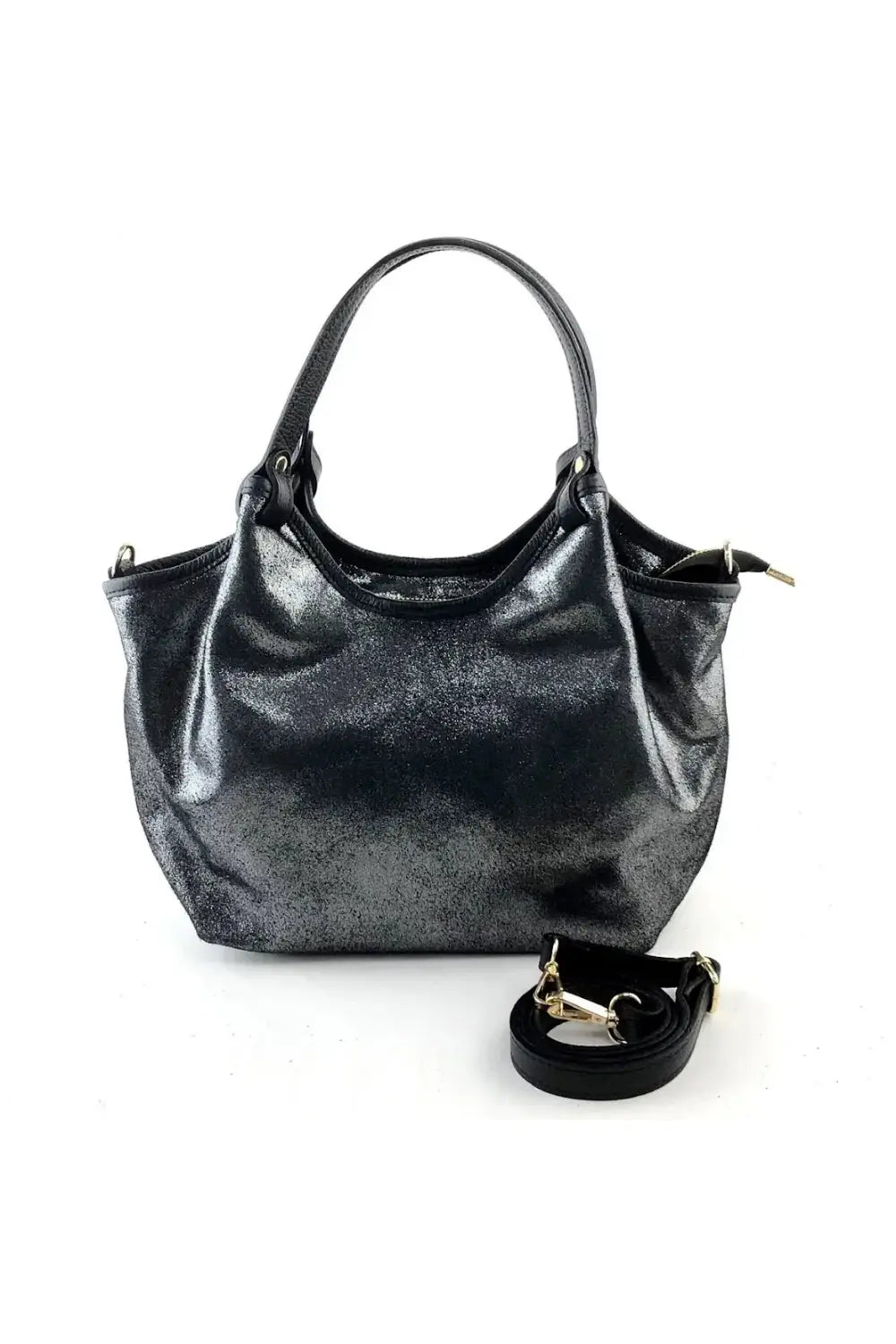CLOTILDA LEATHER TOTE GLOSSY NERO
