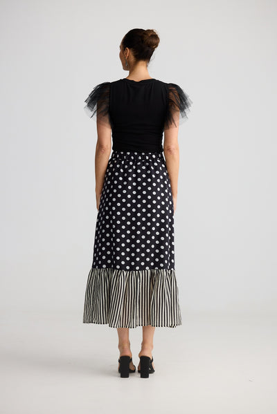 ELLODY MIDI SKIRT SPOT STRIPE