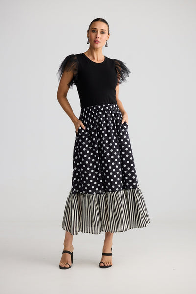 ELLODY MIDI SKIRT SPOT STRIPE