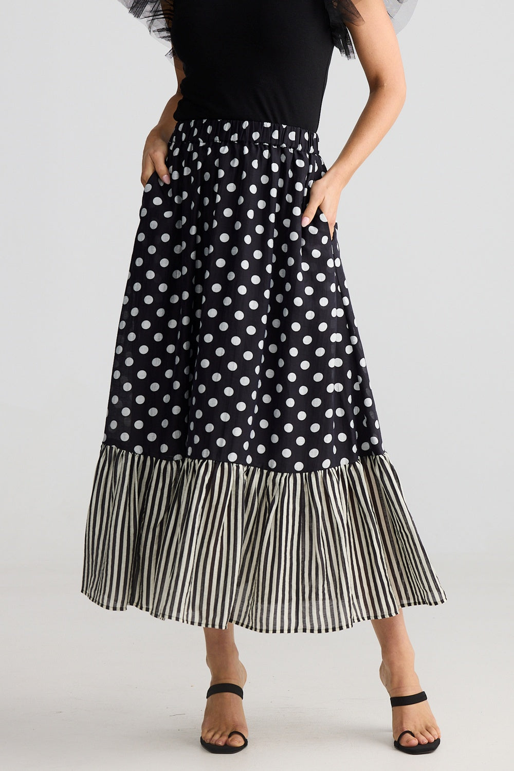 ELLODY MIDI SKIRT SPOT STRIPE