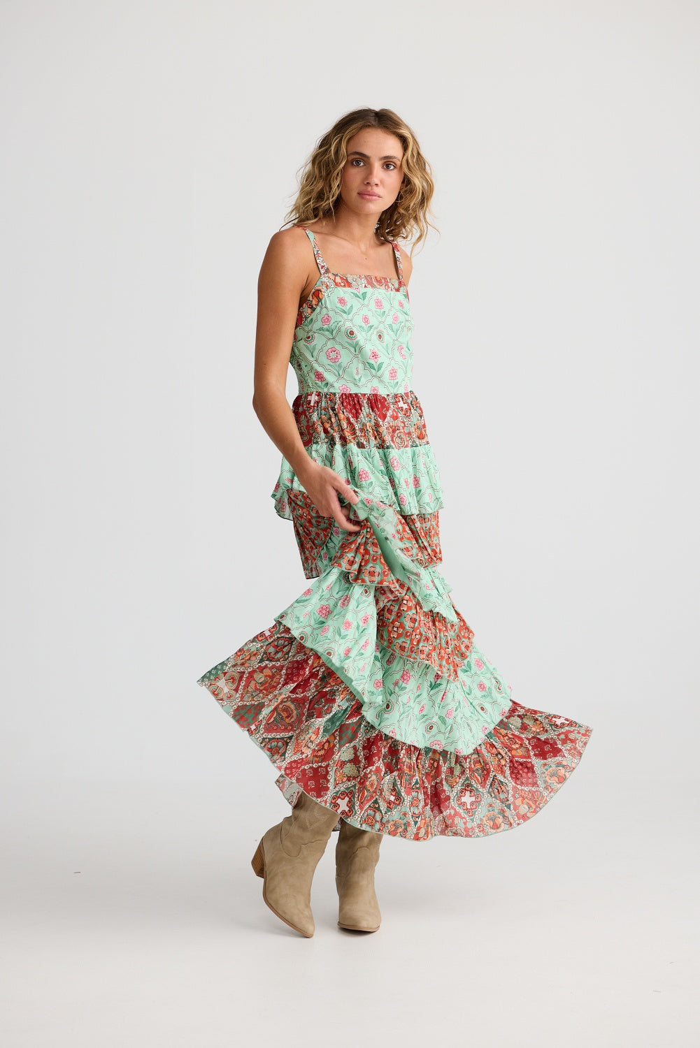 PALOMA RUFFLE MAXI DRESS FLORA MOSAIC