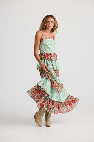PALOMA RUFFLE MAXI DRESS FLORA MOSAIC