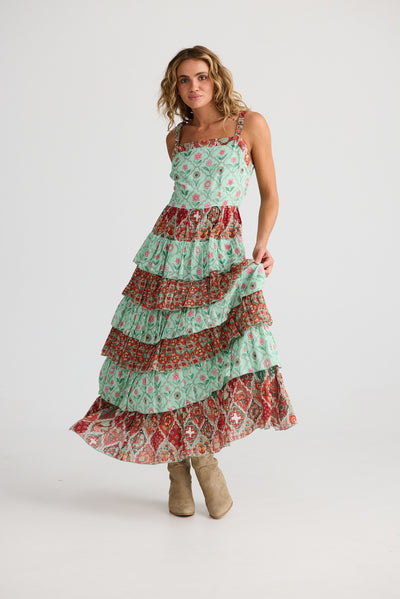 PALOMA RUFFLE MAXI DRESS FLORA MOSAIC