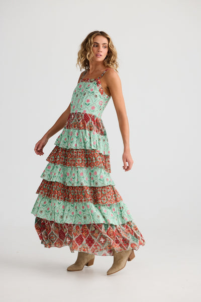 PALOMA RUFFLE MAXI DRESS FLORA MOSAIC