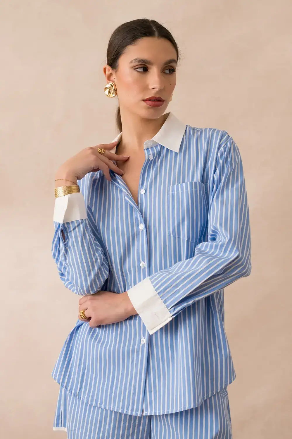 GENEVIEVE STRIPE SHIRT BLUE