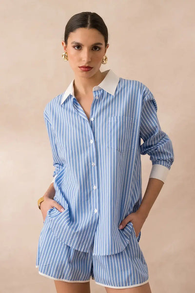 GENEVIEVE STRIPE SHIRT BLUE