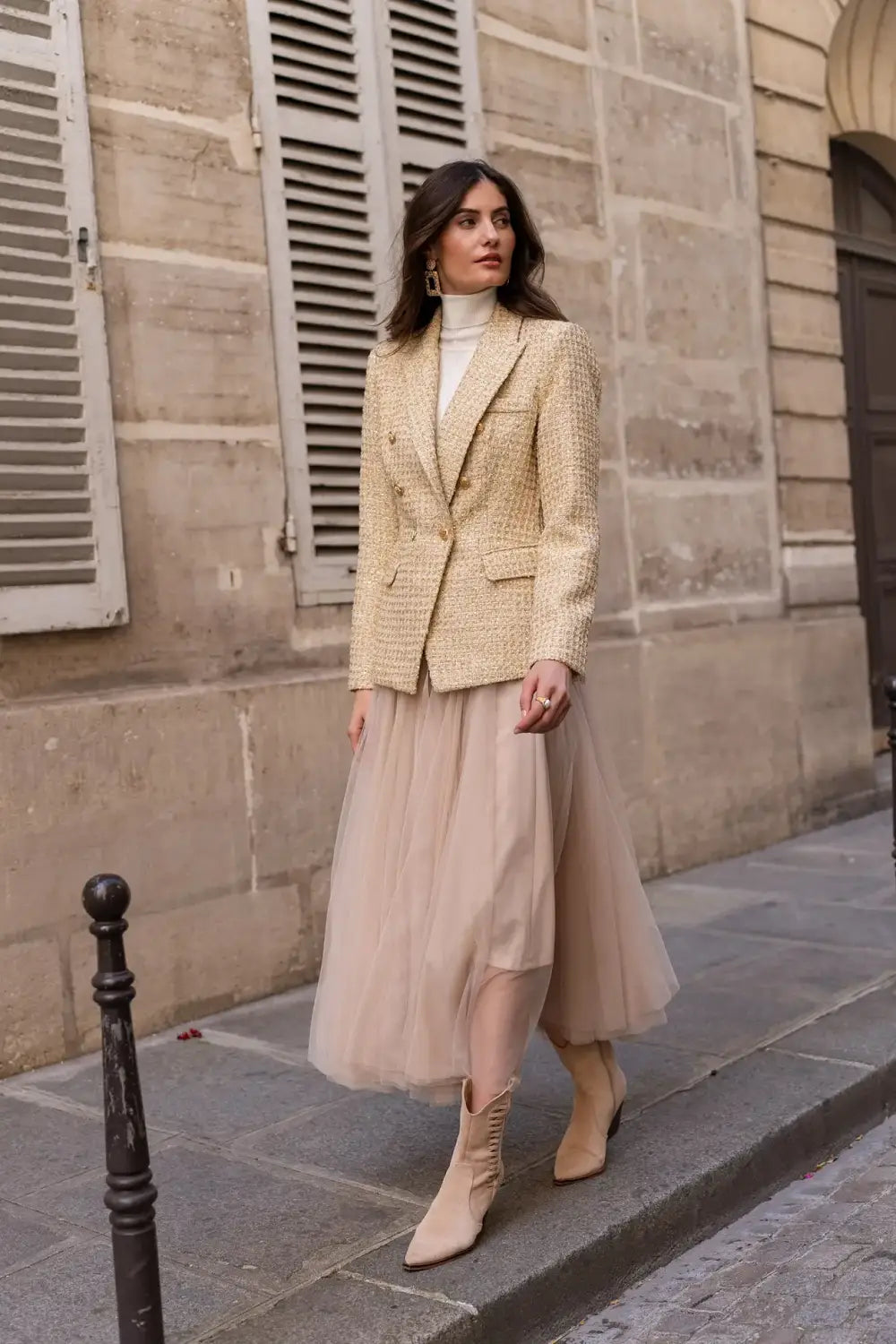 TWEED DOUBLE BREASTED BLAZER GOLD