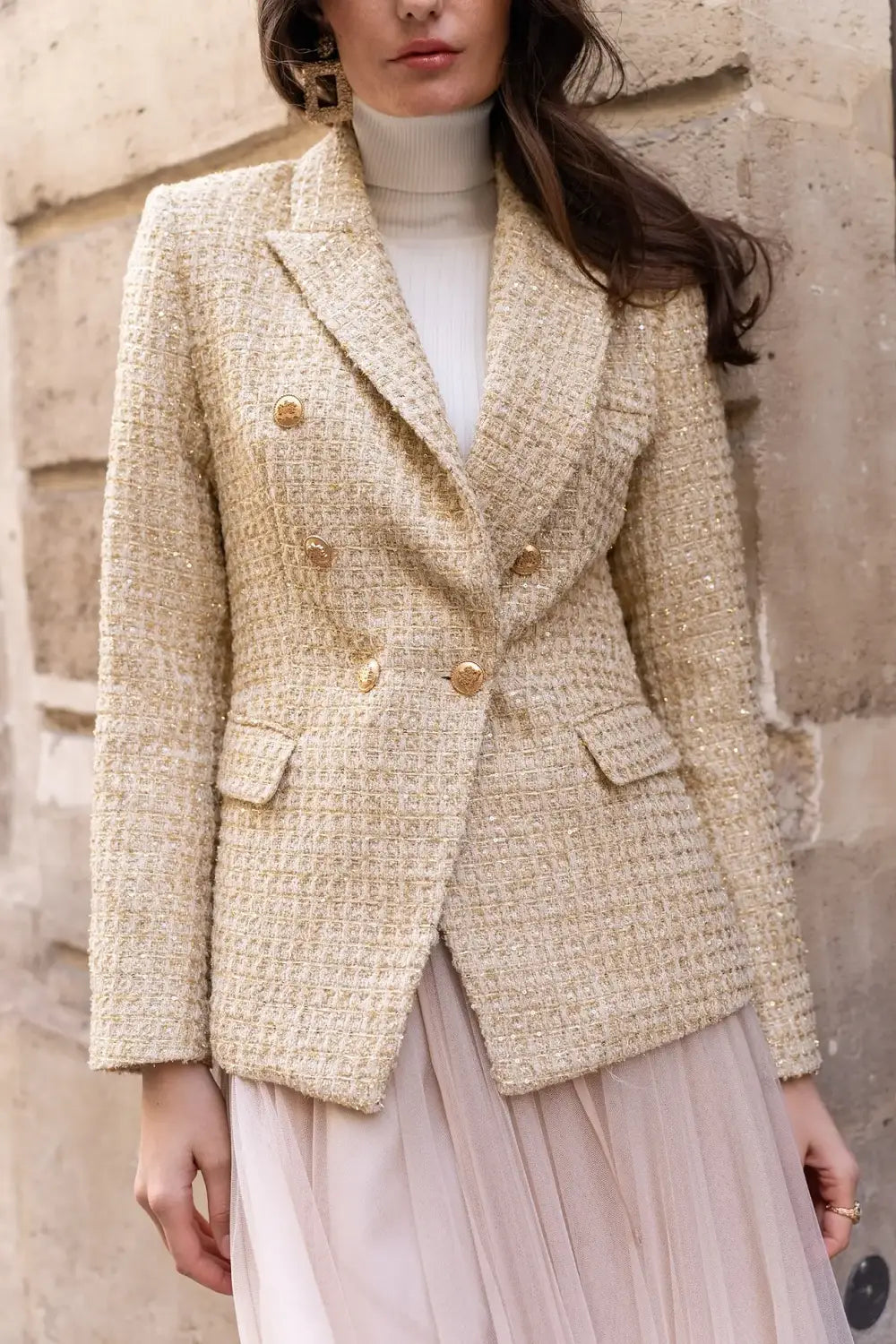 TWEED DOUBLE BREASTED BLAZER GOLD