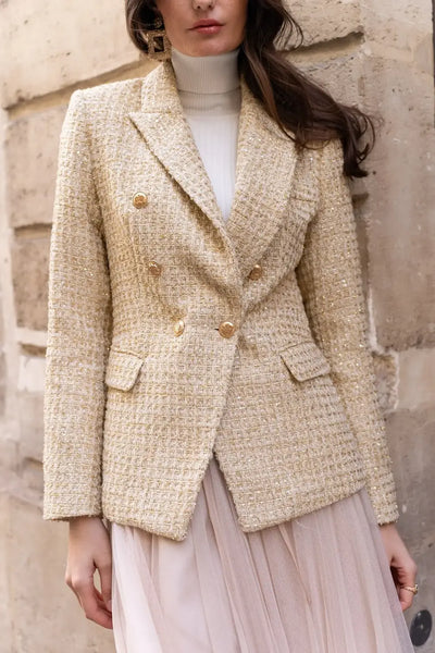 TWEED DOUBLE BREASTED BLAZER GOLD