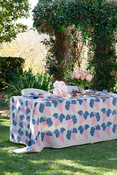 AQUA DOOR DESIGNS GRAPES TABLECLOTH NAVY & PINK