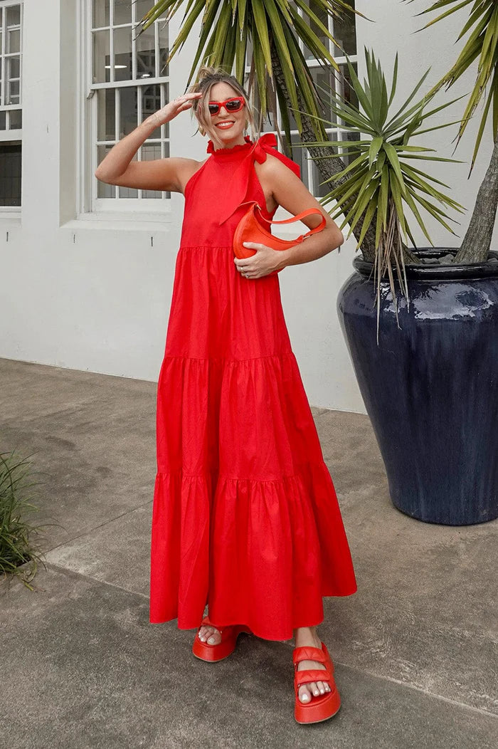 helena maxi dress HELENA MAXI DRESS CHERRY RED – Hummingbird The Shop