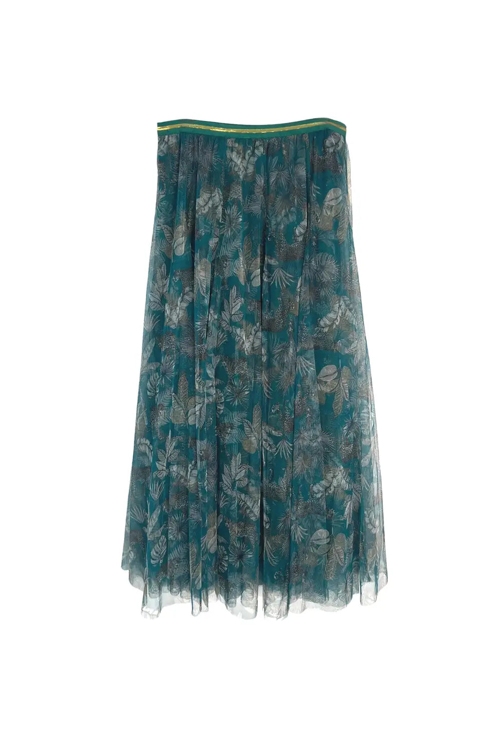 HIGH SOCIETY PRINTED TULLE SKIRT JUNGLE TEALE