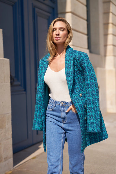 HOUNDSTOOTH TWEED LONGLINE BLAZER