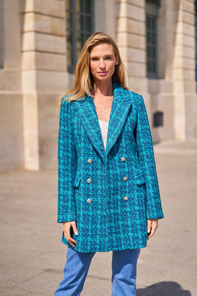 HOUNDSTOOTH TWEED LONGLINE BLAZER