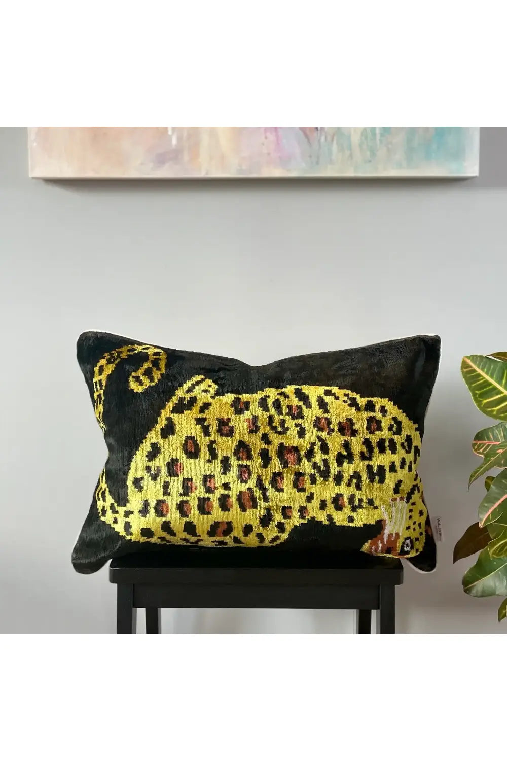 VELVET IKAT BLACK JAGUAR CUSHION