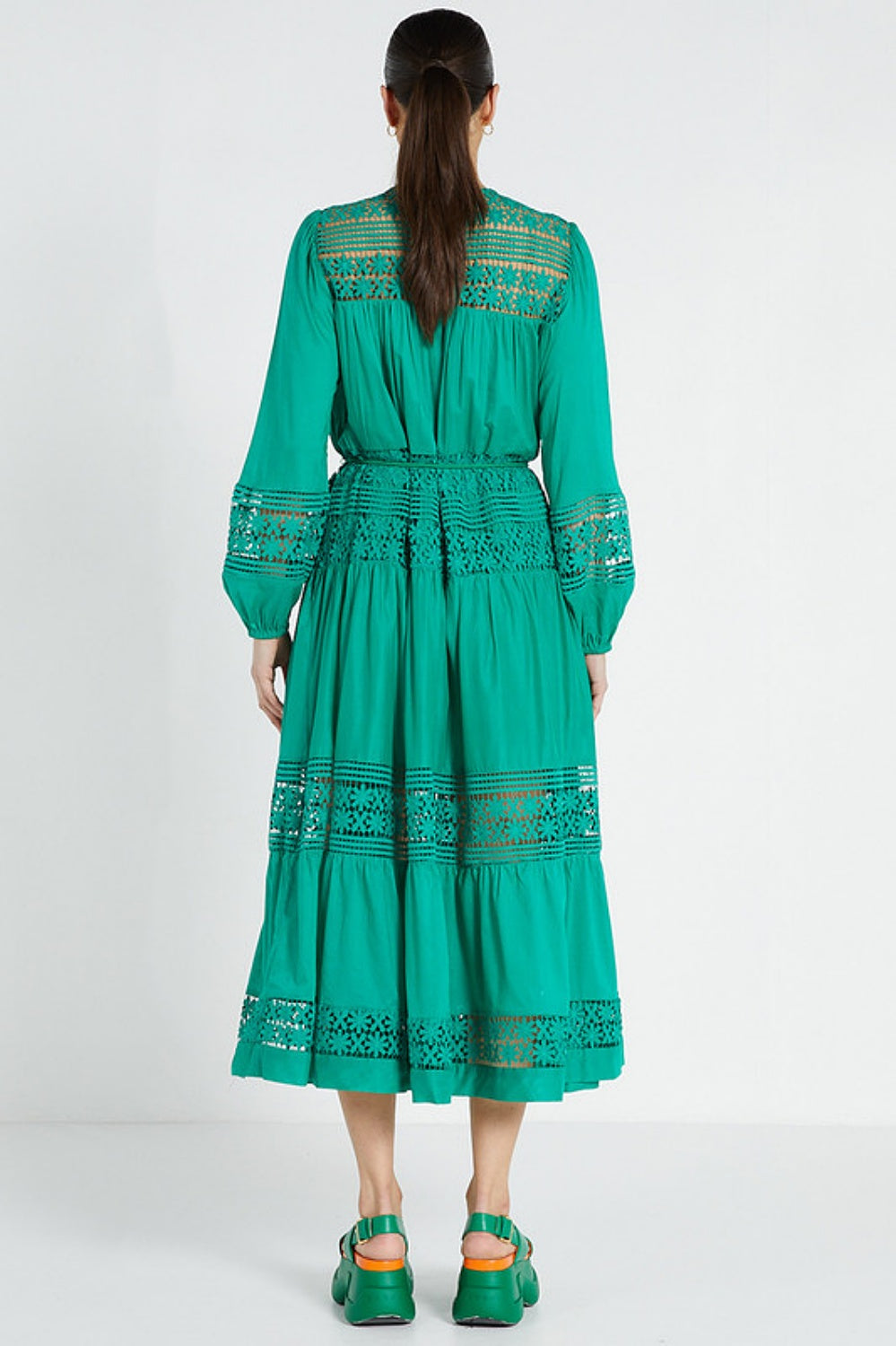 LACE INSERT MAXI DRESS EMERALD – Hummingbird The Shop