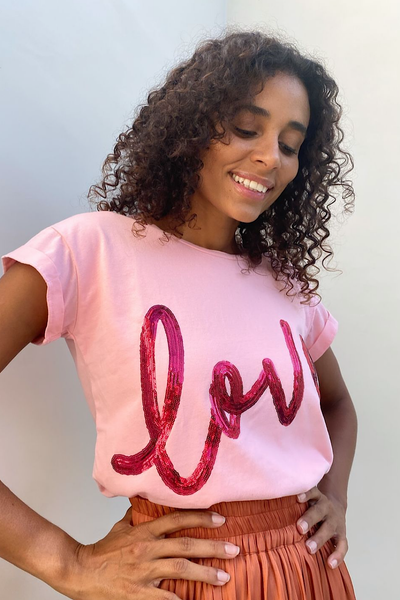 LOVE TEE PINK & RED SEQUINS