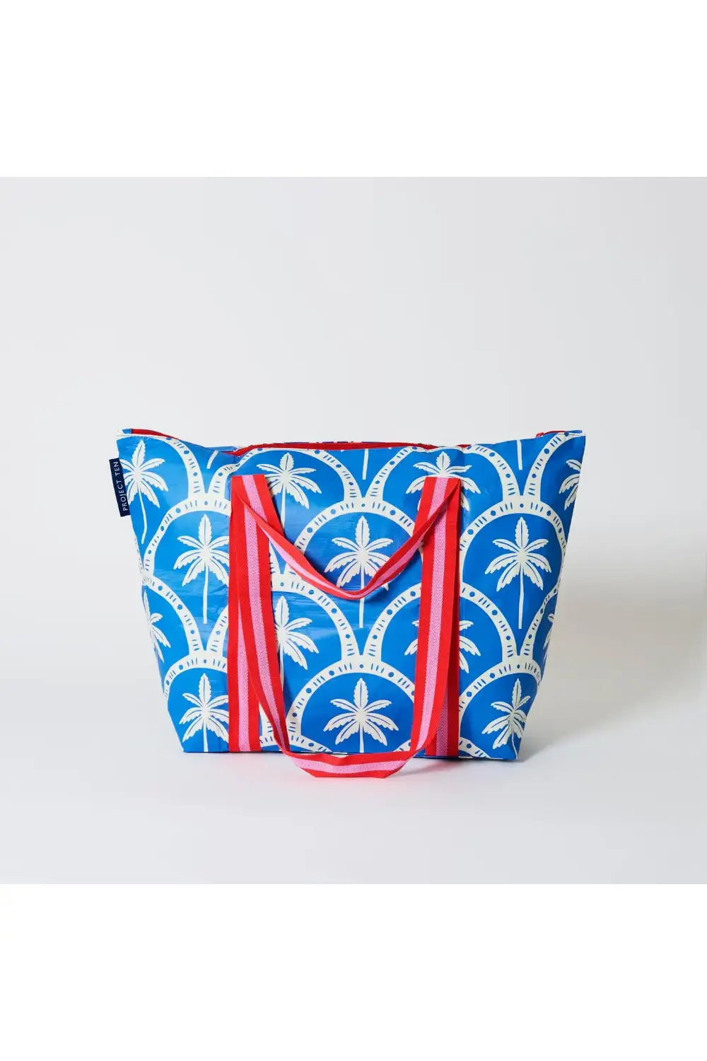 MEDIUM ZIP TOTE BLUE PALM