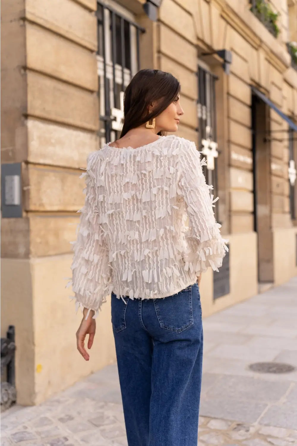 METALLIC FRINGE BLOUSE CREAM