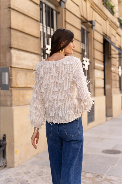 METALLIC FRINGE BLOUSE CREAM