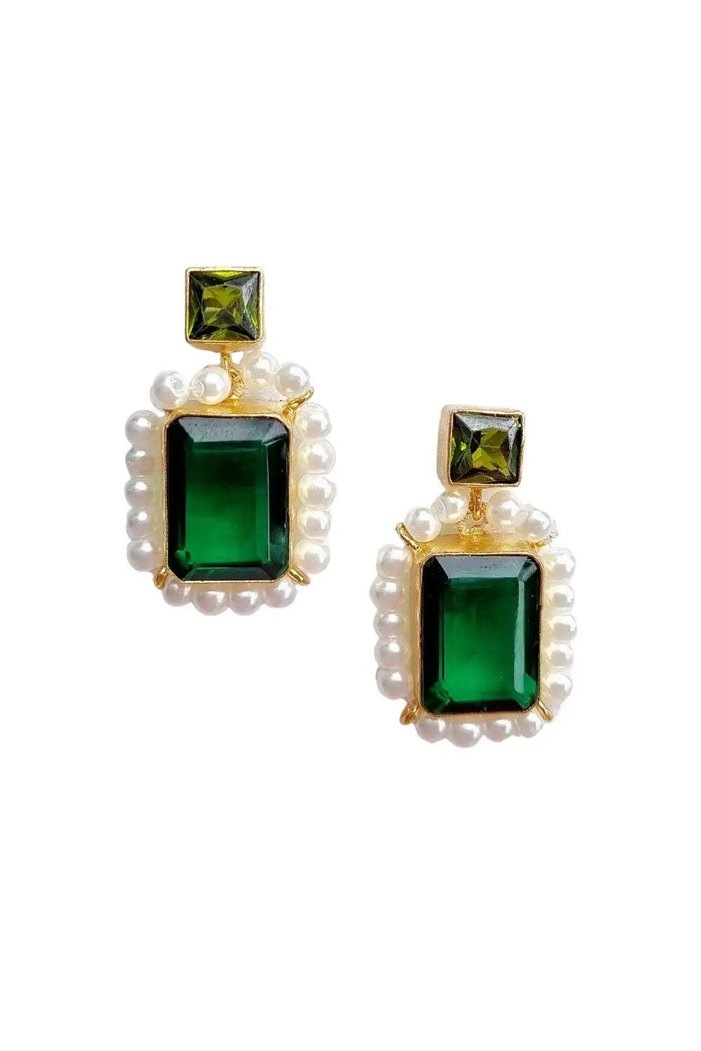NAFISA GEMSTONE & PEARL EARRINGS GREEN