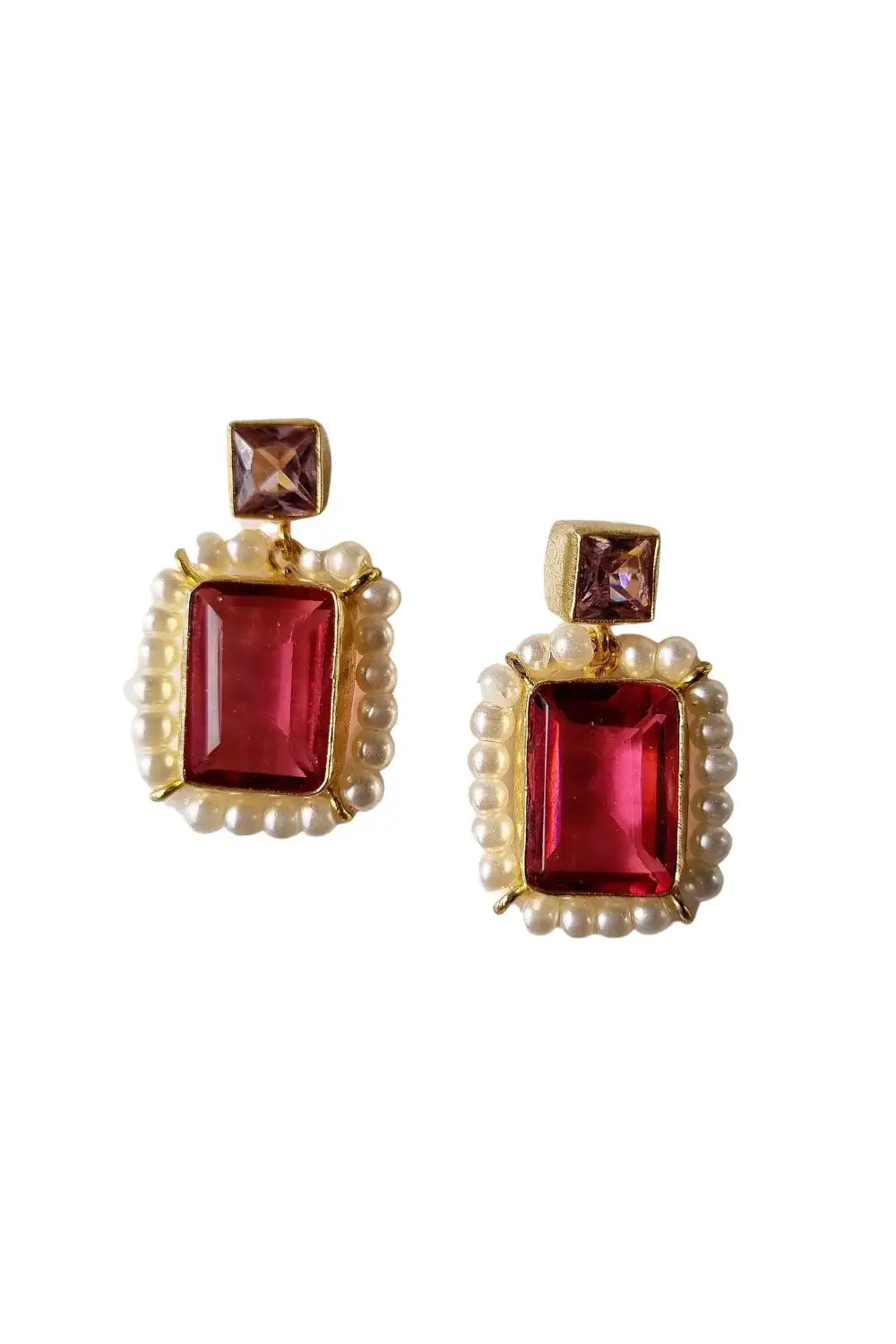 NAFISA GEMSTONE & PEARL EARRINGS PINK