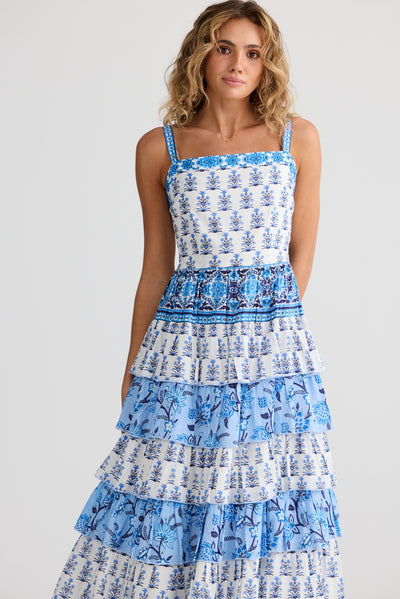 PALOMA RUFFLE MAXI DRESS BLUEBERRY FIELDS