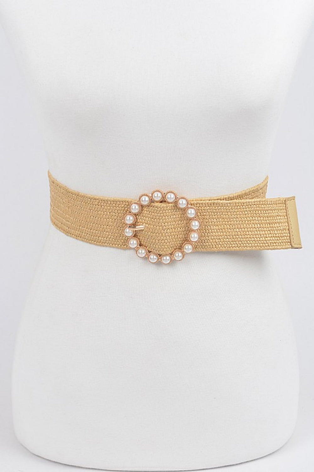 GIRLS WITH PEARLS STRETCH BELT TAN