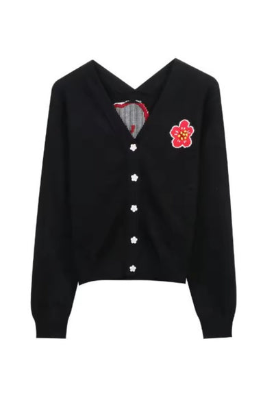 FLOWER POWER CARDIGAN BLACK