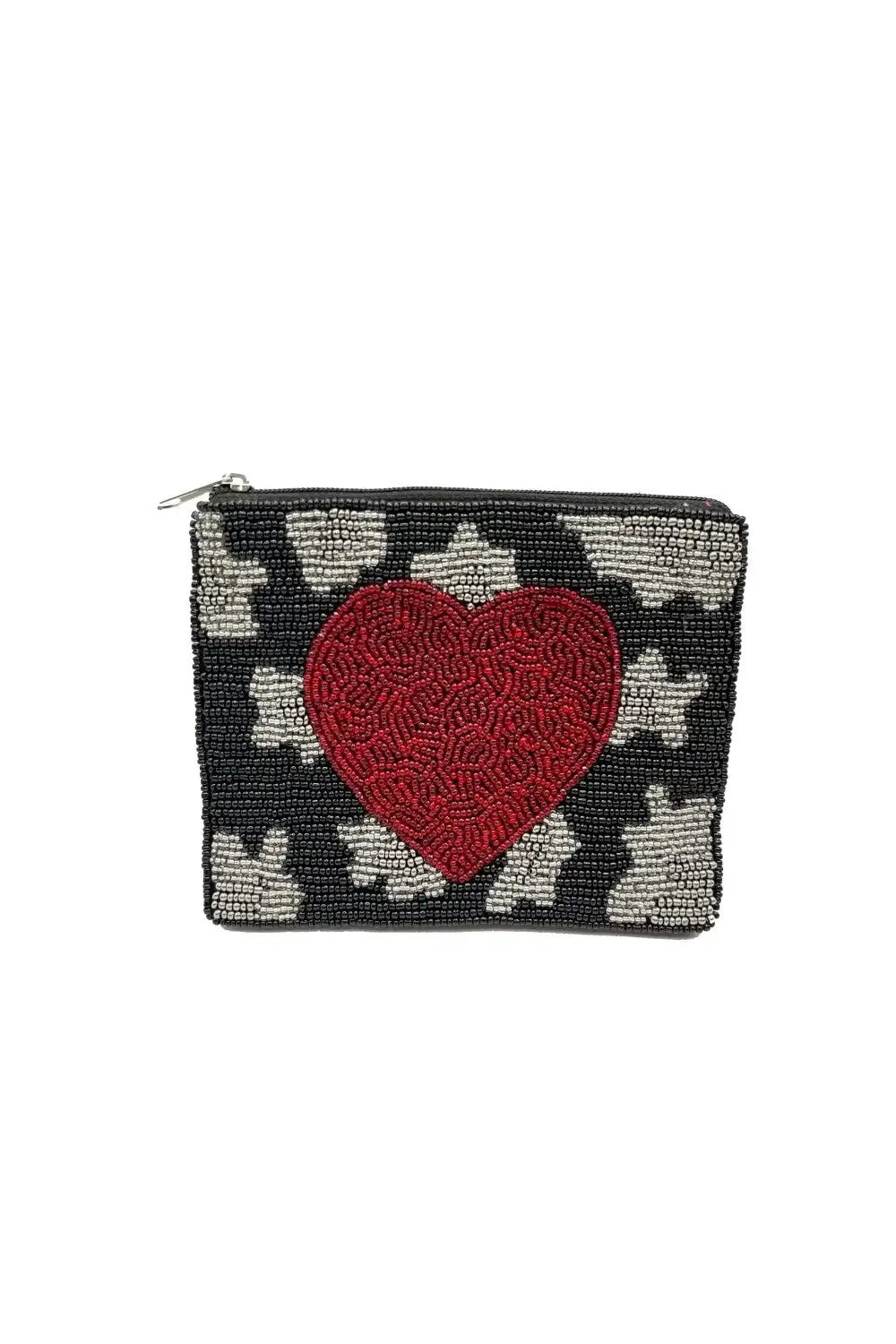 RED HEART BEADED COIN PURSE