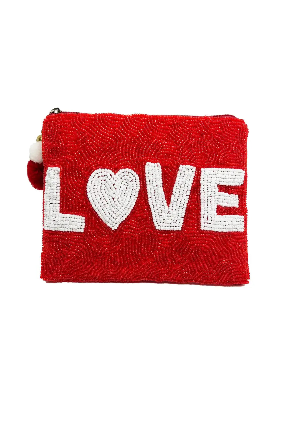 RED LOVE BEADED COIN PURSE