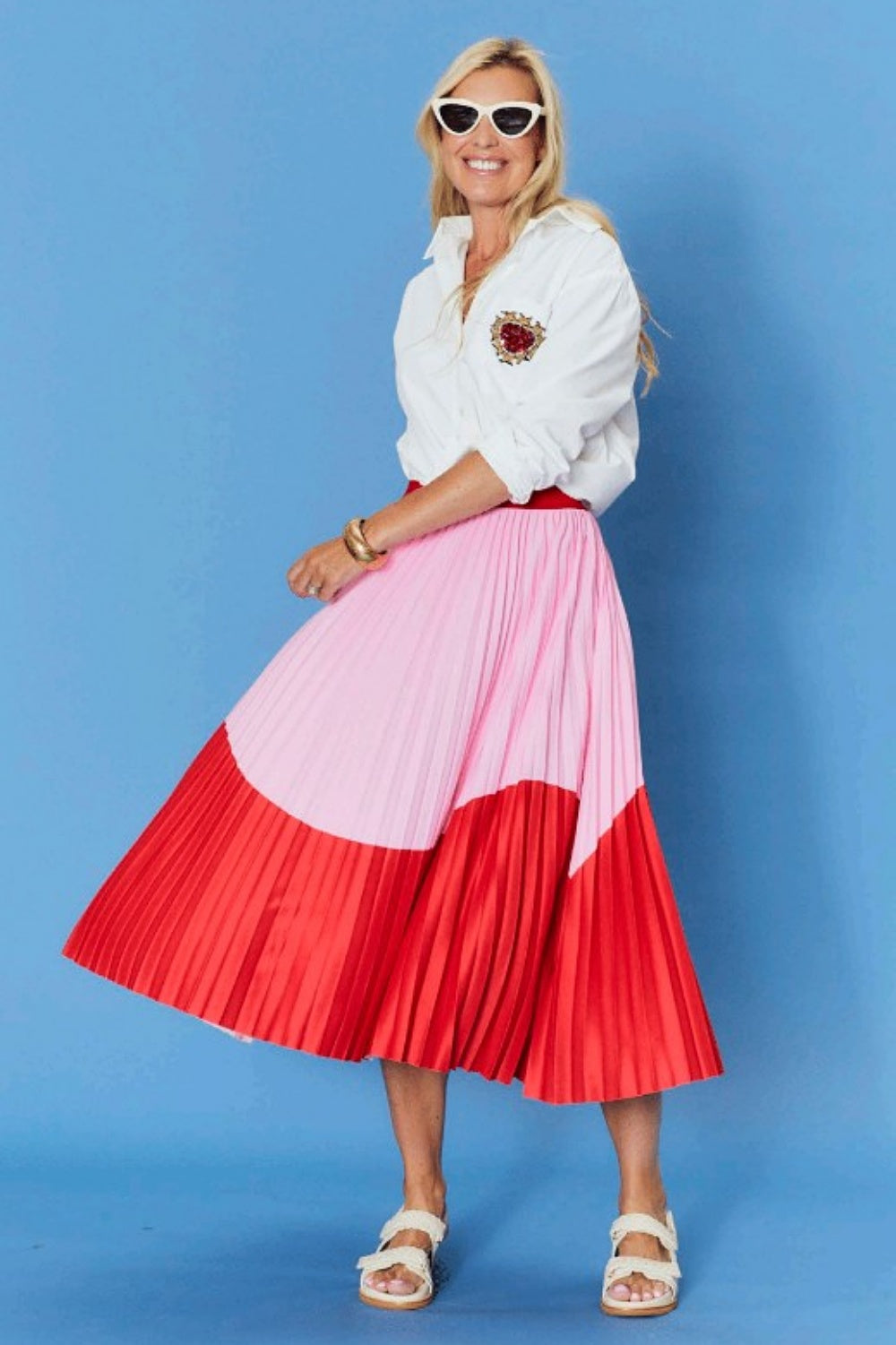 LILIAN PLEAT SKIRT RED & PINK