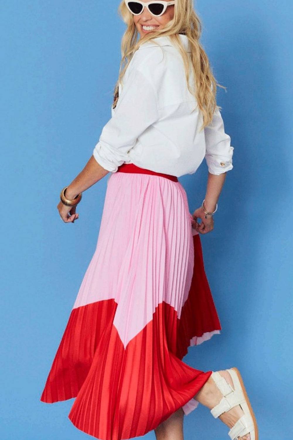 LILIAN PLEAT SKIRT RED & PINK