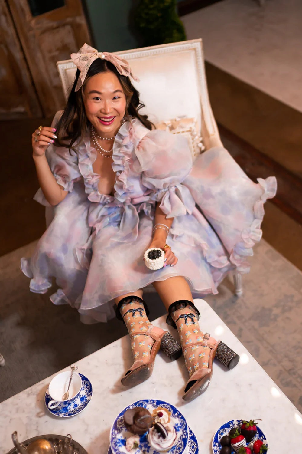 REPEAT FLORAL SHEER CREW SOCKS