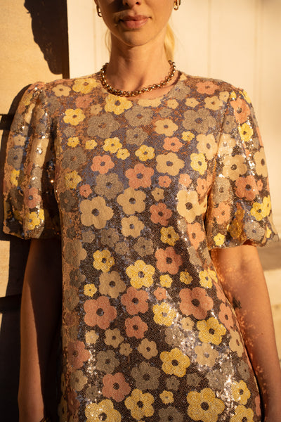 FLOWER SEQUIN MINI DRESS