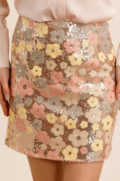 FLOWER SEQUIN MINI SKIRT