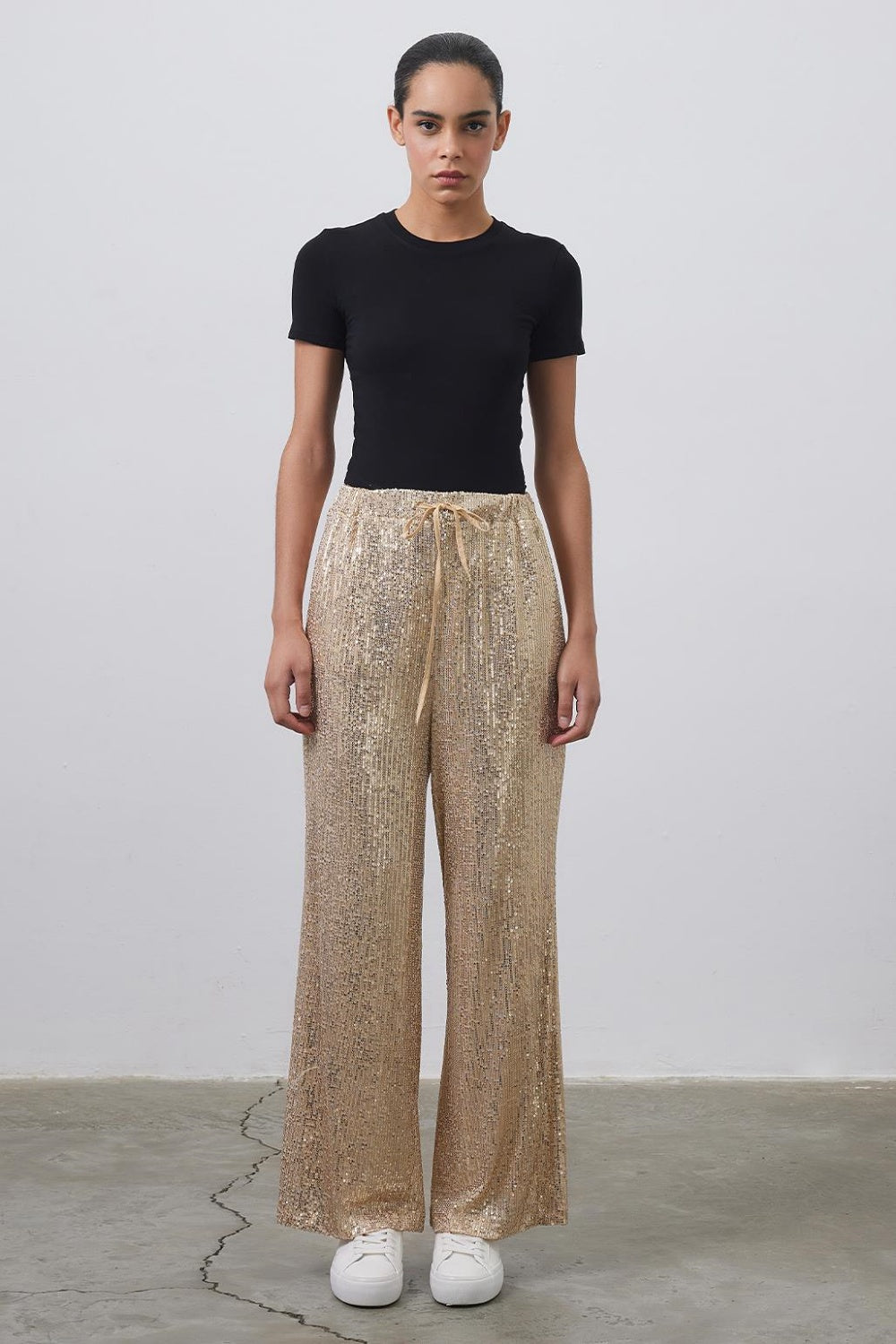 SEQUIN WIDE LEG PANTS GOLD