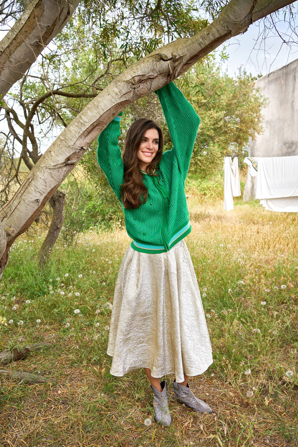 SHIMMER PLEAT SKIRT CHAMPAGNE