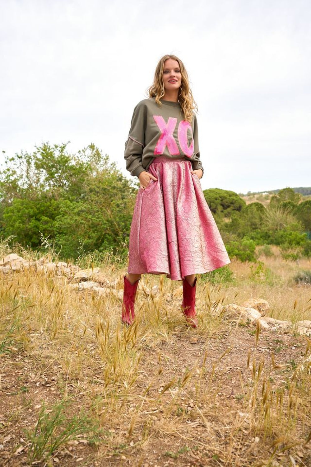 SHIMMER PLEAT SKIRT ROSE