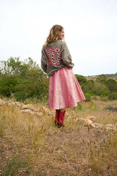 SHIMMER PLEAT SKIRT ROSE