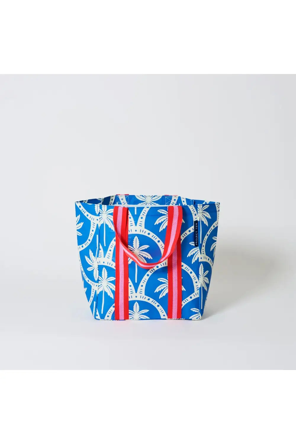SHOPPER TOTE RED BLUE PALM