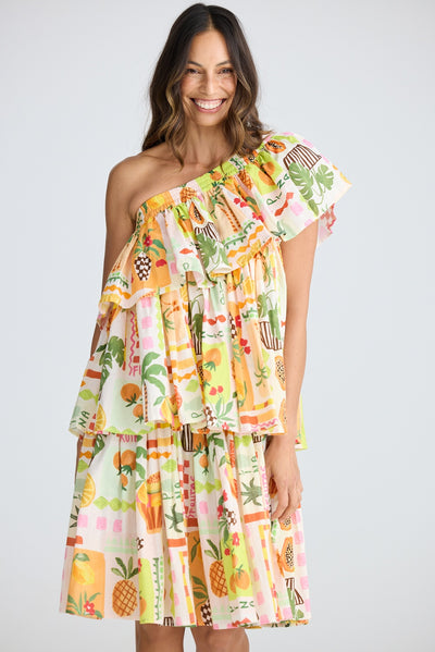SHORE RUFFLE MINI DRESS TROPICAL FIESTA