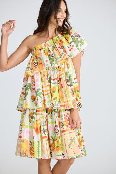SHORE RUFFLE MINI DRESS TROPICAL FIESTA