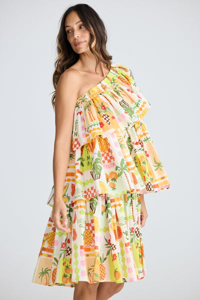 SHORE RUFFLE MINI DRESS TROPICAL FIESTA