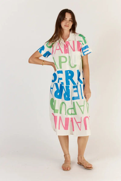 SIERRA BUTTON DRESS WHITE