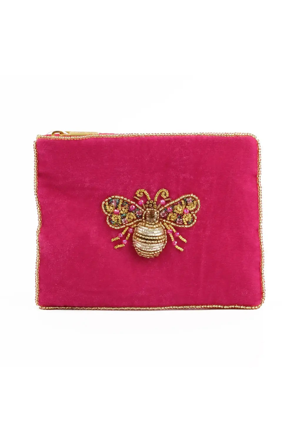 VELVET COIN PURSE GOLD & PINK BEETLE